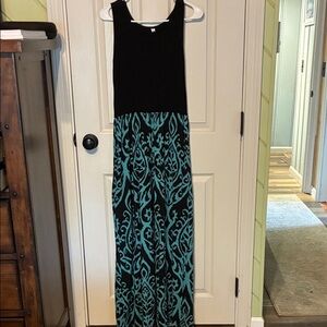 Black and Teal Patterned Maxi Dress